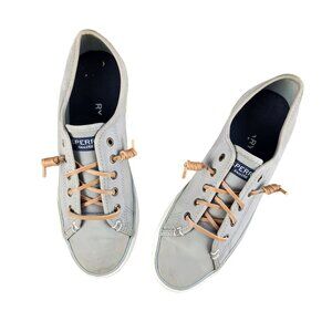 Sperry Womens Size 9M Grey Leather Slip-On Sneakers / Boat Shoes Leather Laces